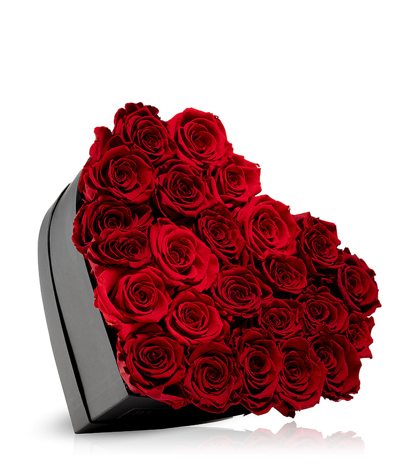 Rosenbox in Herzform (schwarz) groß - verschiedene Rosenfarben